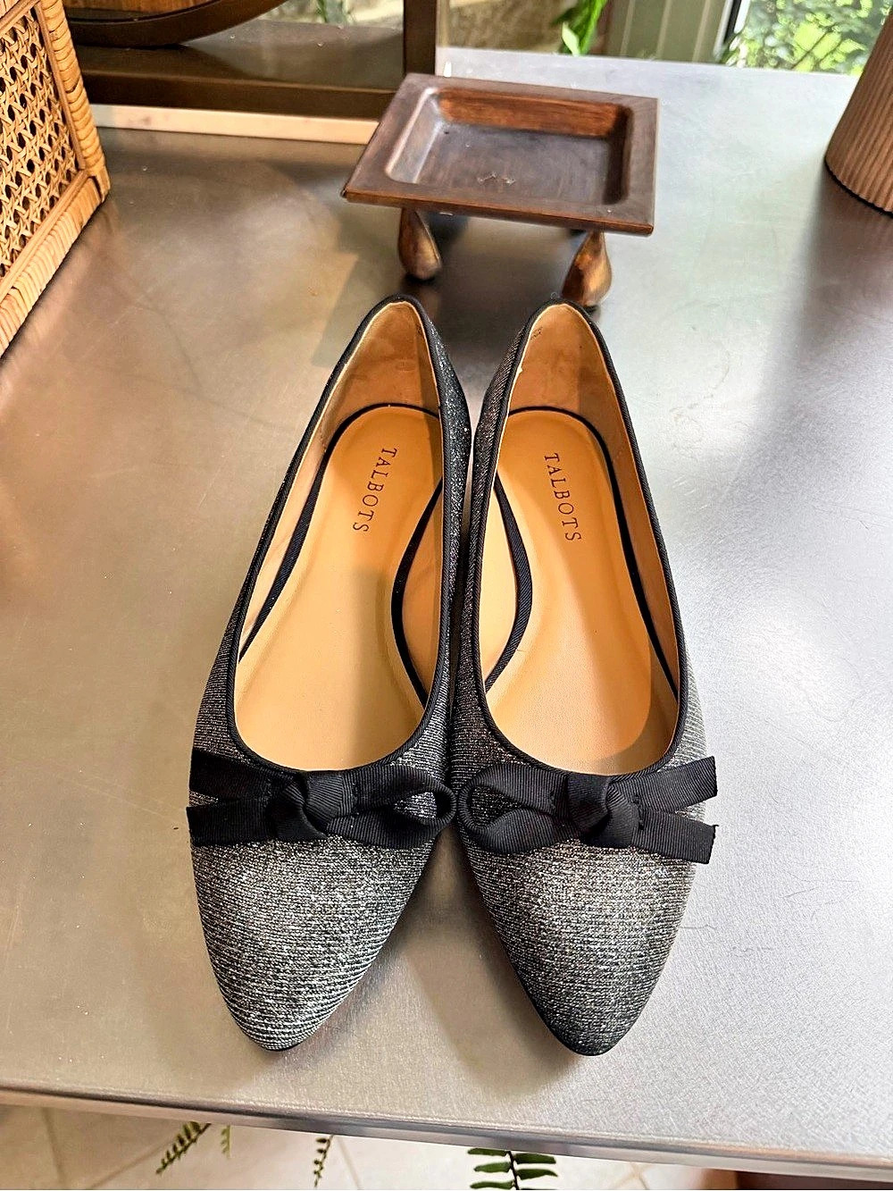 Talbots Edison Bow Flats - Metallic / Glitter Black & Silver
